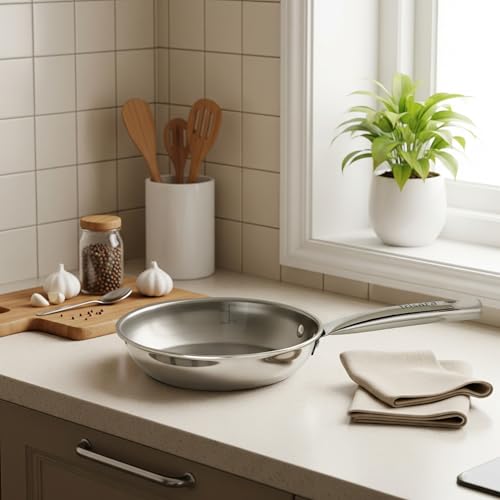 Trisara Triply Stainless Steel 20 cm Fry Pan | 1000 ml | Induction Friendly | Riveted Handles | 3-Layer Durable Cookware for Even Heating - Image 1