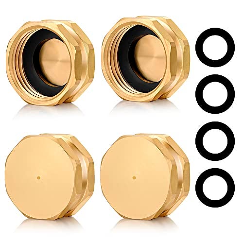 YELUN 3/4"Garden Hose End Caps,Brass Garden Hose Cap with Washers,Female End Cap 4 Pack - Image 1