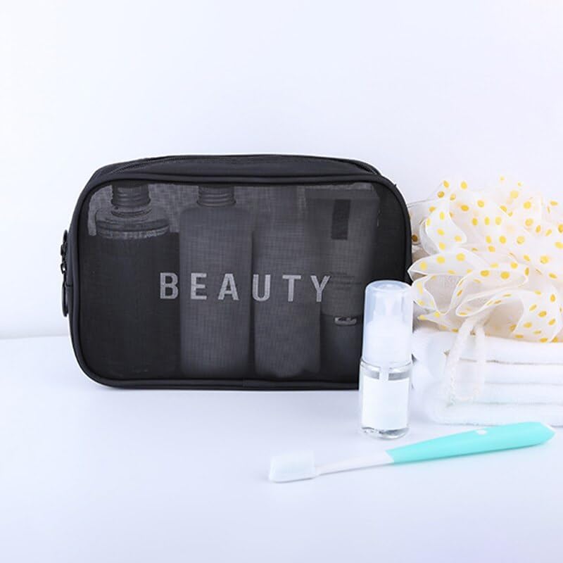 JUGTE Cosmetic Organizer Bag Mesh Makeup Pouch for Women Travel Toiletry Bag for Cosmetics Brushes Accessories Zippered Portable Carry Pouch Set of 3 - Image 4