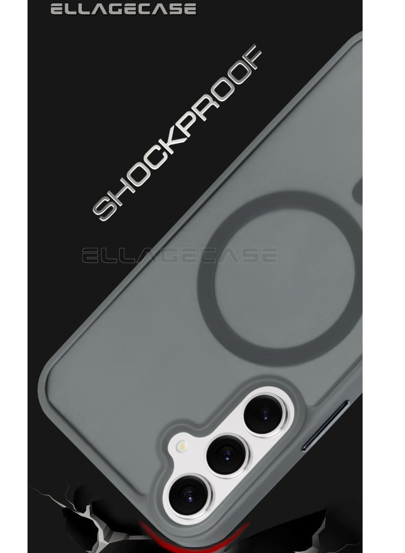 ELLAGECASE حافظة أنيقة باللون الرمادي لهاتف سامسونج جالاكسي S23 FE، حماية كاميرا قوية، مضادة للصدمات، حماية معززة، متوافقة مع شحن MagSafe والشحن اللاسلكي - Image 2