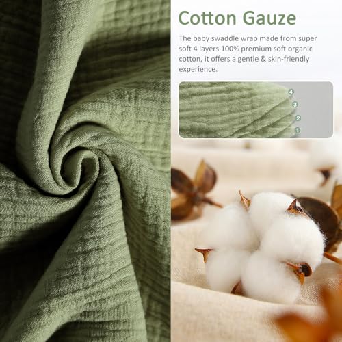 KLERICER Baby Swaddle Wrap, Newborn Blanket Wrap with Breathable Organic Cotton, Adjustable Wider Baby Swaddle Blanket, Essentials for 0-6 Months (Green, 3-6 Month) - Image 2