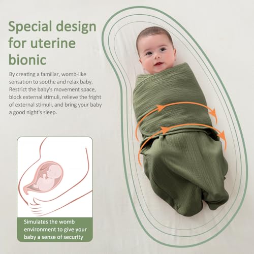 KLERICER Baby Swaddle Wrap, Newborn Blanket Wrap with Breathable Organic Cotton, Adjustable Wider Baby Swaddle Blanket, Essentials for 0-6 Months (Green, 3-6 Month) - Image 3
