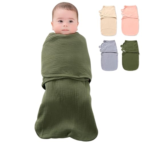 KLERICER Baby Swaddle Wrap, Newborn Blanket Wrap with Breathable Organic Cotton, Adjustable Wider Baby Swaddle Blanket, Essentials for 0-6 Months (Green, 3-6 Month) - Image 1