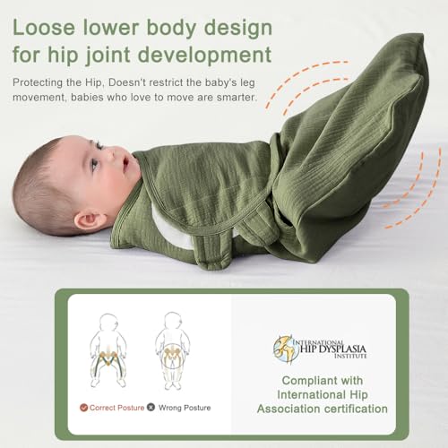 KLERICER Baby Swaddle Wrap, Newborn Blanket Wrap with Breathable Organic Cotton, Adjustable Wider Baby Swaddle Blanket, Essentials for 0-6 Months (Green, 3-6 Month) - Image 5