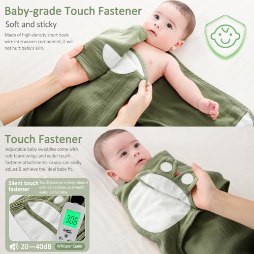 KLERICER Baby Swaddle Wrap, Newborn Blanket Wrap with Breathable Organic Cotton, Adjustable Wider Baby Swaddle Blanket, Essentials for 0-6 Months (Green, 3-6 Month) - Image 4