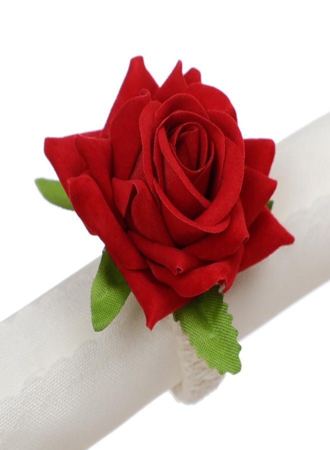 LXKBD Napkin Rings Set of 8,Pink Rose Artificial Flower Burlap Ring Holder Gift for Mother's Father's Day Wedding Party Home Daily Table Decoration - Image 5