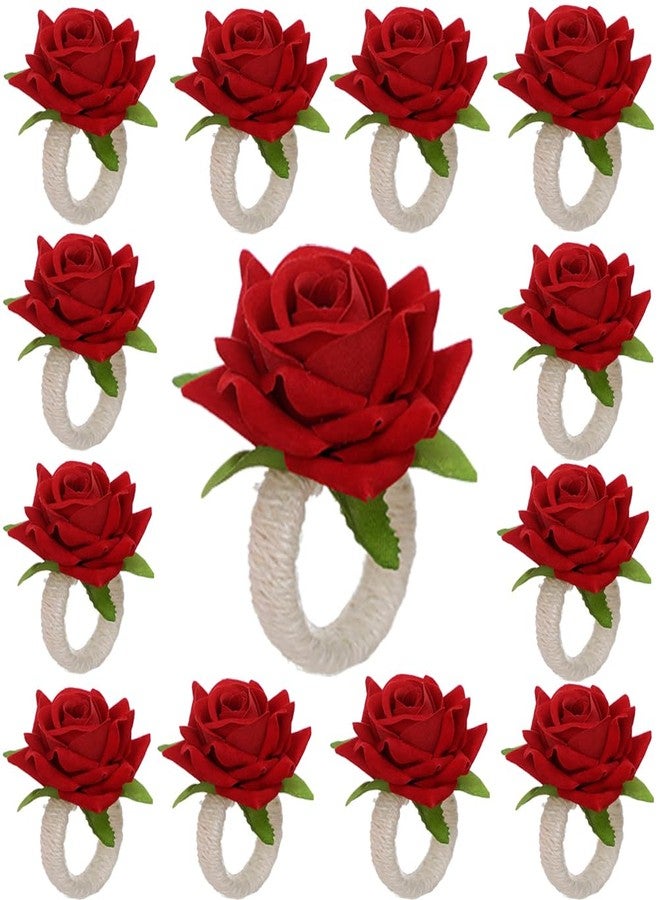 LXKBD Napkin Rings Set of 8,Pink Rose Artificial Flower Burlap Ring Holder Gift for Mother's Father's Day Wedding Party Home Daily Table Decoration - Image 1