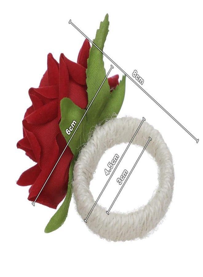 LXKBD Napkin Rings Set of 8,Pink Rose Artificial Flower Burlap Ring Holder Gift for Mother's Father's Day Wedding Party Home Daily Table Decoration - Image 3