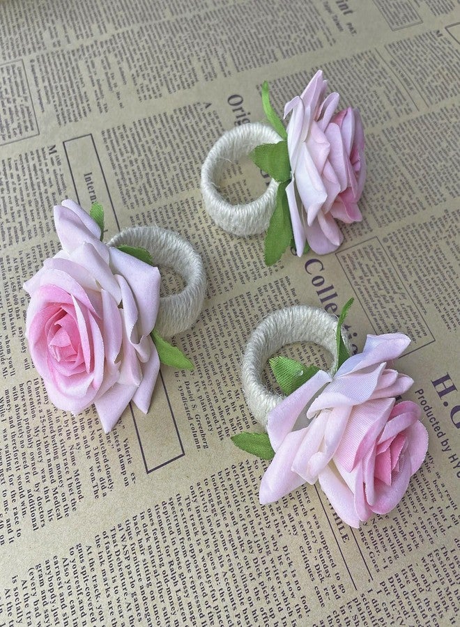 LXKBD Napkin Rings Set of 8,Pink Rose Artificial Flower Burlap Ring Holder Gift for Mother's Father's Day Wedding Party Home Daily Table Decoration - Image 2