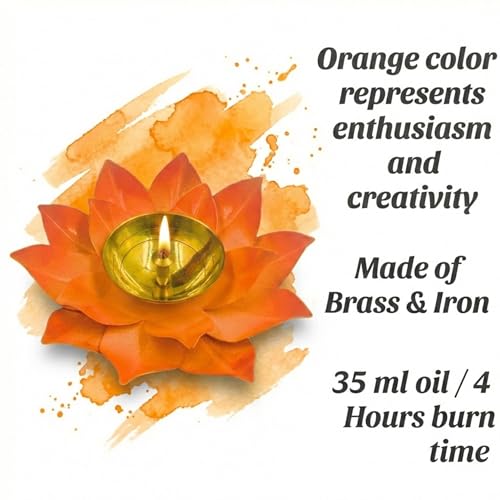 EIN SOF Brass Lotus Diyas for Home Decoration – 5 inches Medium Size Puja Akhand Diya , Decorative Diwali & Christmas Festival Item with Gift Box , Orange Flower - Image 3