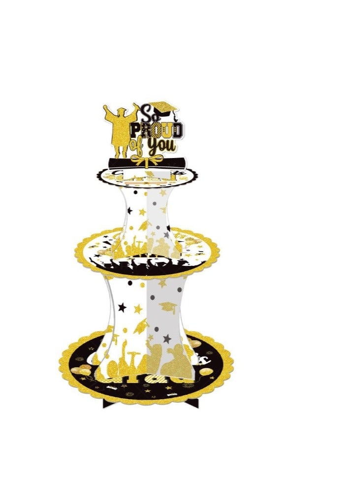 OASIS-TH Cardboard Cupcake  Stand Graduation Cupcake Stand for 12 Cupcakes Class of  Black and Gold Decorations 3 Tier Disposable Cupcake Dessert Tower for Congrats Grad Party Graduation Party Supplies Favors - Image 1