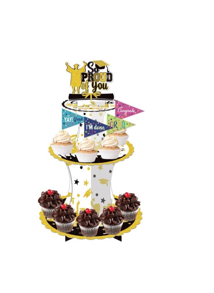 OASIS-TH Cardboard Cupcake  Stand Graduation Cupcake Stand for 12 Cupcakes Class of  Black and Gold Decorations 3 Tier Disposable Cupcake Dessert Tower for Congrats Grad Party Graduation Party Supplies Favors - Image 2