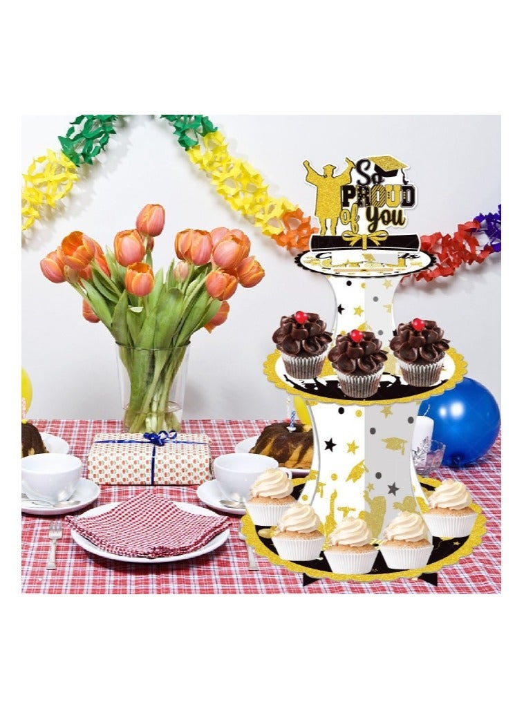 OASIS-TH Cardboard Cupcake  Stand Graduation Cupcake Stand for 12 Cupcakes Class of  Black and Gold Decorations 3 Tier Disposable Cupcake Dessert Tower for Congrats Grad Party Graduation Party Supplies Favors - Image 3