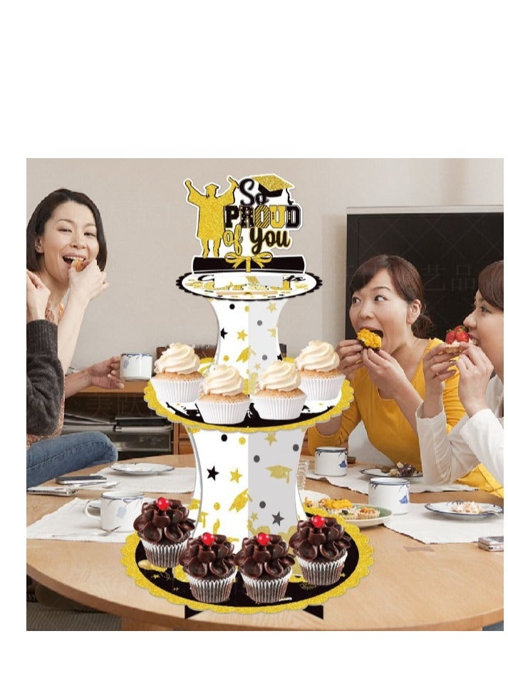 OASIS-TH Cardboard Cupcake  Stand Graduation Cupcake Stand for 12 Cupcakes Class of  Black and Gold Decorations 3 Tier Disposable Cupcake Dessert Tower for Congrats Grad Party Graduation Party Supplies Favors - Image 4