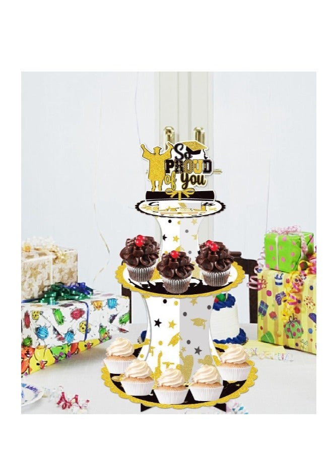 OASIS-TH Cardboard Cupcake  Stand Graduation Cupcake Stand for 12 Cupcakes Class of  Black and Gold Decorations 3 Tier Disposable Cupcake Dessert Tower for Congrats Grad Party Graduation Party Supplies Favors - Image 5