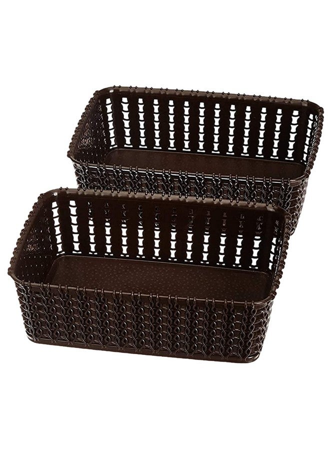 Kuber Industries Multiuses Small M 15 Plastic Rectangular Tray/Basket/Organizer without Lid- Pack of 2 (Brown) -46Km0111 - Image 1