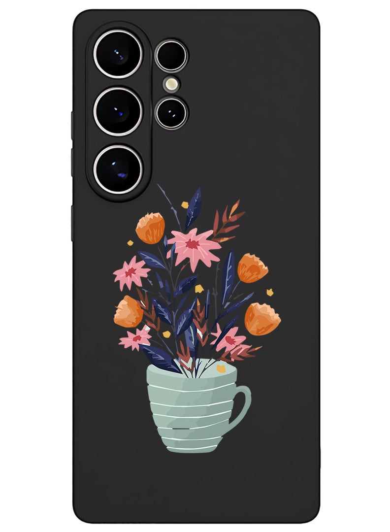 Theodor Protective Slim Fit Case Liquid Silicone Cover with Full Body Protection Anti-Scratch Shockproof Case For Samsung Galaxy S25 Ultra (Black) - Cup of Flower - Image 1