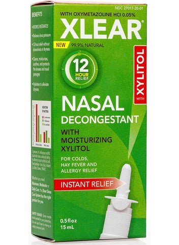 Xlear Xlear 12-Hour Nasal Decongestant Spray, Natural Saline Nasal Spray with Xylitol and Oxymetazoline, Instant Sinus Pressure and Congestion Relief for Kids and Adults 0.5 fl oz (Pack of 3) 