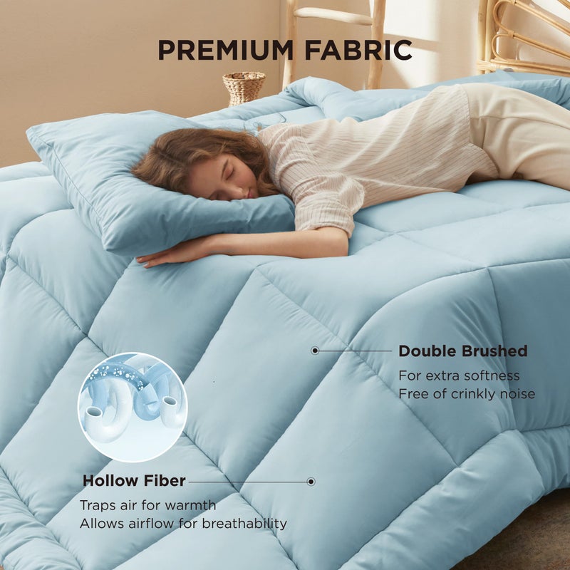 Bedsure Comforter Duvet Insert - Quilted Comforters King Size, All Season Duvet, GentleSoft Down Alternative Bedding, with 8 Tabs, Gifts for Women/Men, Light Spa Blue, King 90 x 102 Inches - Image 3