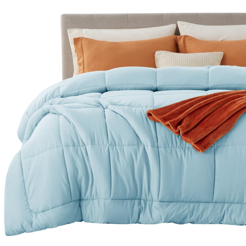 Bedsure Comforter Duvet Insert - Quilted Comforters King Size, All Season Duvet, GentleSoft Down Alternative Bedding, with 8 Tabs, Gifts for Women/Men, Light Spa Blue, King 90 x 102 Inches - Image 1