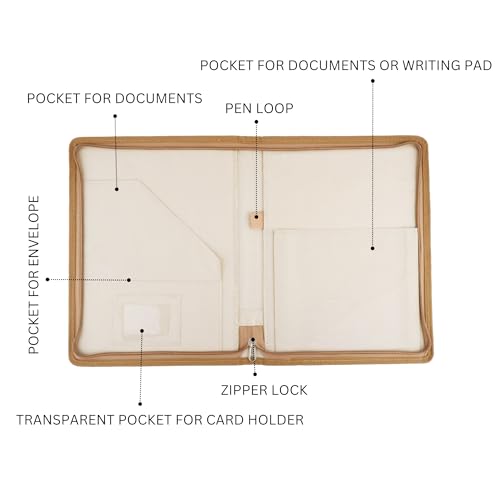 Asraw A4 Jute Professional File Folder Document Zipper Organizer for Corporate Meetings, Interview Portfolio, Certificates, Document Holder, Jute Conference File Folder (Off-White) - Image 3