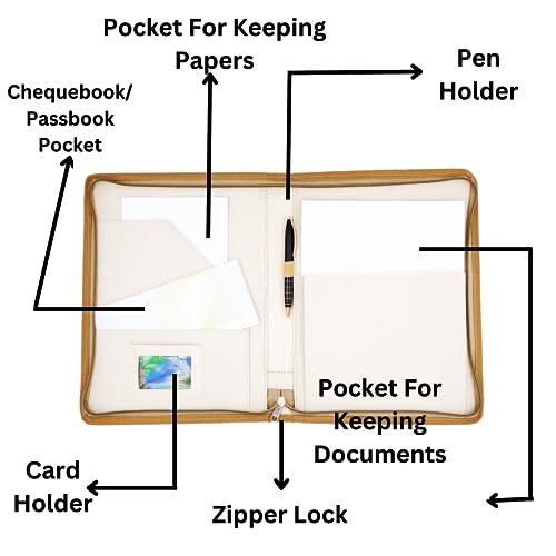 Asraw A4 Jute Professional File Folder Document Zipper Organizer for Corporate Meetings, Interview Portfolio, Certificates, Document Holder, Jute Conference File Folder (Off-White) - Image 4