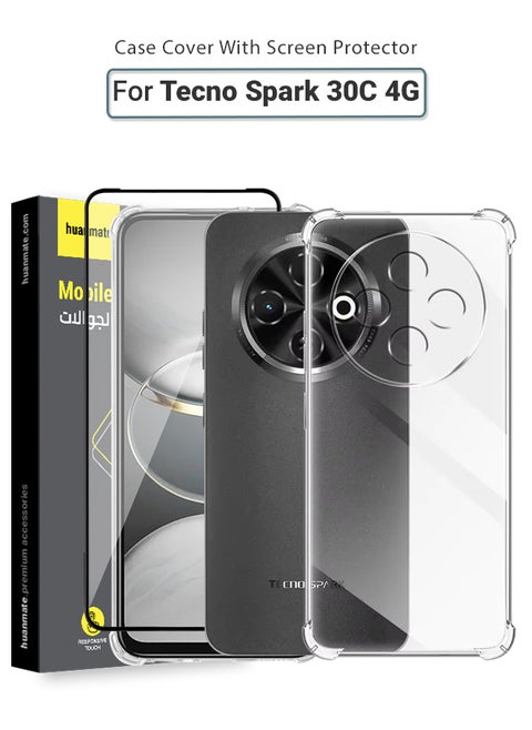 2 in 1 Tecno Spark 30C 4G Protection Pack - Ultra Clear Shockproof Case & Edge-to-Edge Screen Protector, 360 Degree Protection, Back Cover & Screen Protector for Tecno Spark 30C 4G