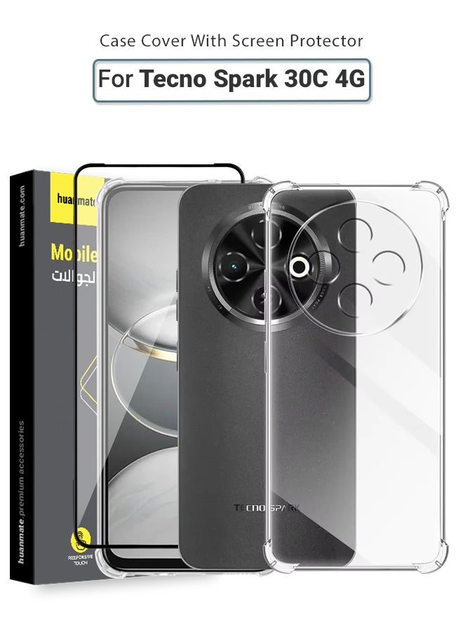 2 in 1 Tecno Spark 30C 4G Protection Pack - Ultra Clear Shockproof Case & Edge-to-Edge Screen Protector, 360 Degree Protection, Back Cover & Screen Protector for Tecno Spark 30C 4G