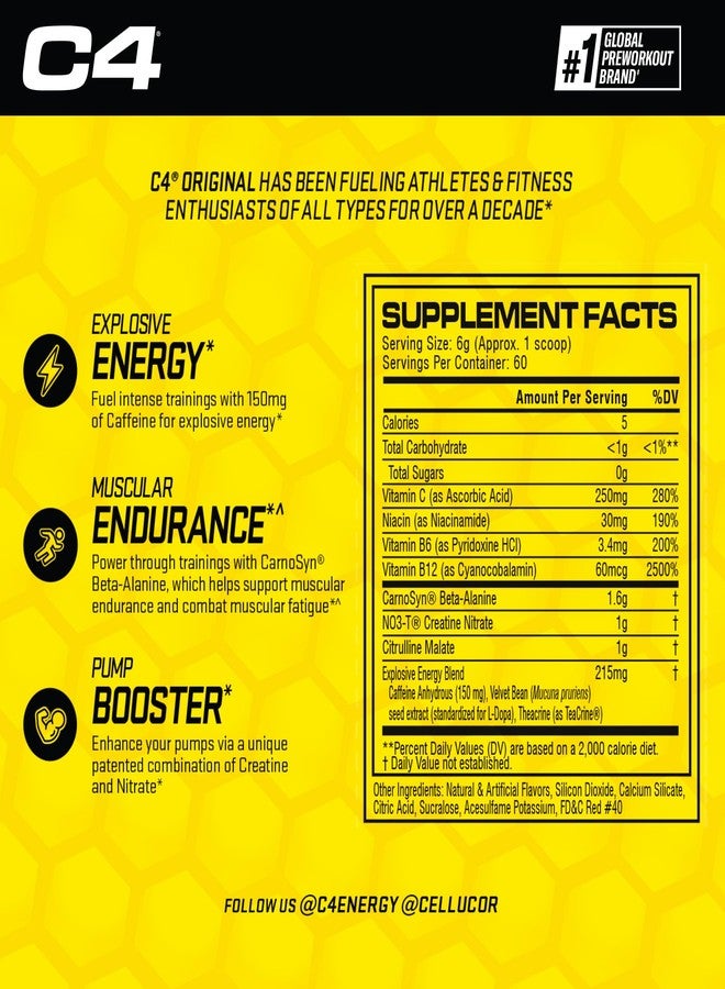 C4 Original Pre Workout Powder Fruit Punch - Vitamin C for Immune Support - Sugar Free Preworkout Energy for Men & Women - 150mg Caffeine + Beta Alanine + Creatine - 60 Servings - Image 3