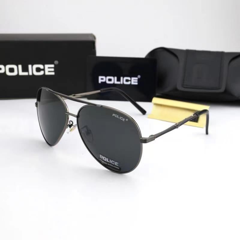 POLICE New Fashion Pilot Polarized Lens Sunglasses Grey Lenses with Gunmetal Frames - Image 1