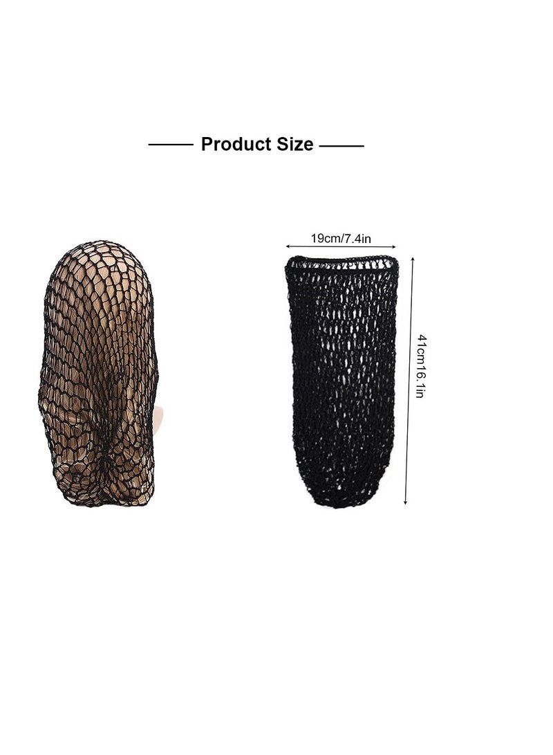 Loquat Mesh Crochet Hair Net, 2 Pieces Black Crocheted Hair Net Cap, Long Hair Net Rayon Snood Hat Hair Cover Soft Crocheted Hair Net Sleeping Cap Ornament Hair Accessories for Women - Image 3