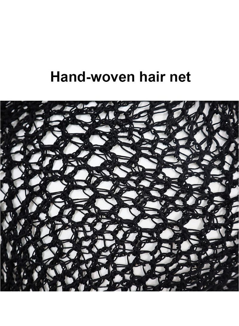 Loquat Mesh Crochet Hair Net, 2 Pieces Black Crocheted Hair Net Cap, Long Hair Net Rayon Snood Hat Hair Cover Soft Crocheted Hair Net Sleeping Cap Ornament Hair Accessories for Women - Image 5