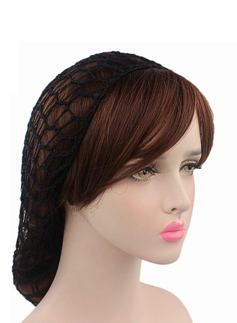 Loquat Mesh Crochet Hair Net, 2 Pieces Black Crocheted Hair Net Cap, Long Hair Net Rayon Snood Hat Hair Cover Soft Crocheted Hair Net Sleeping Cap Ornament Hair Accessories for Women - Image 2