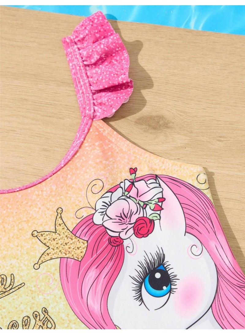 SHEIN Young Girls' Cartoon Unicorn Position Printed One-Piece Swimsuit - Image 5