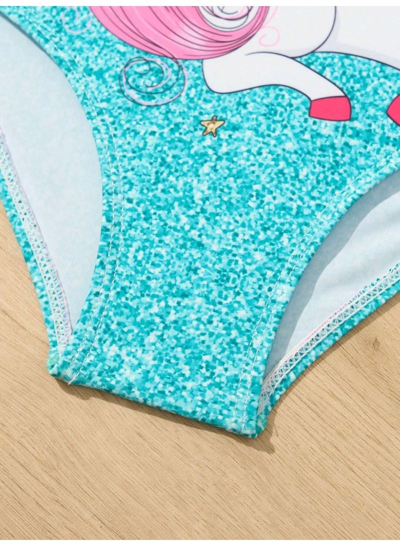 SHEIN Young Girls' Cartoon Unicorn Position Printed One-Piece Swimsuit - Image 3