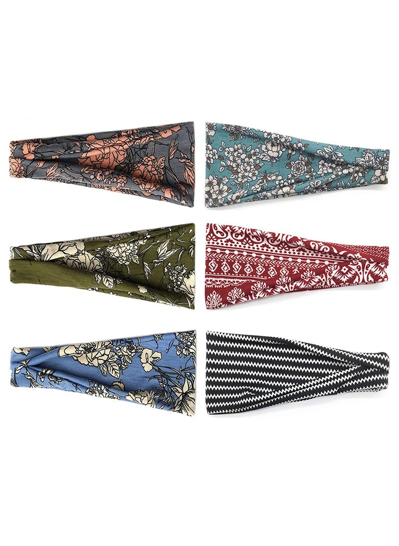 KHAJUL - 6 Pack Boho Headbands for Women, Fashion Wide Headband, Yoga Workout Head Bands, Hair Accessories Band (Multicolour) - Image 1