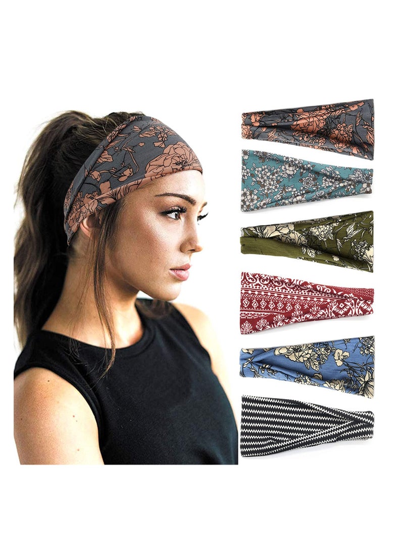 KHAJUL - 6 Pack Boho Headbands for Women, Fashion Wide Headband, Yoga Workout Head Bands, Hair Accessories Band (Multicolour) - Image 1