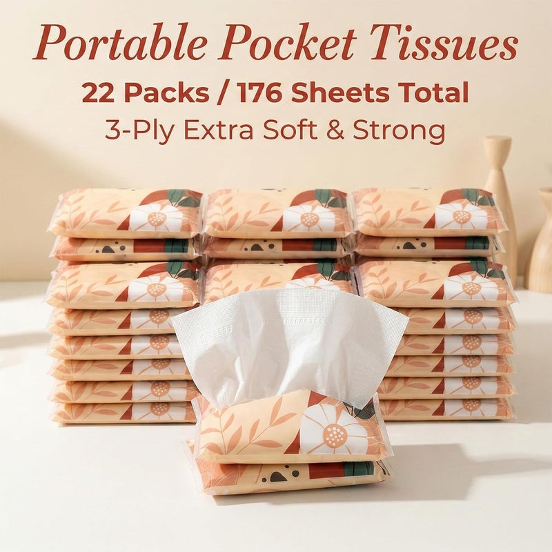 Rainflow 22 Packs Travel Tissue Packs - Pocket Tissues Travel Size 3-Ply Paper for Weddings, Parties, and Travel - Image 4
