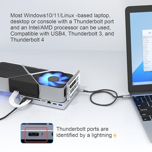OwlTree مُستودع eGPU Thunderbolt PCIe 3.0 x16 24Gbps، كابل متوافق مع بطاقة الرسومات الخارجية NVIDIA AMD لأجهزة الكمبيوتر المحمولة التي تعمل بنظام Windows وأجهزة الألعاب، مزود بمنفذ Thunderbolt 3/4 USB 4، مدعوم من PD/DC/ATX - Image 2