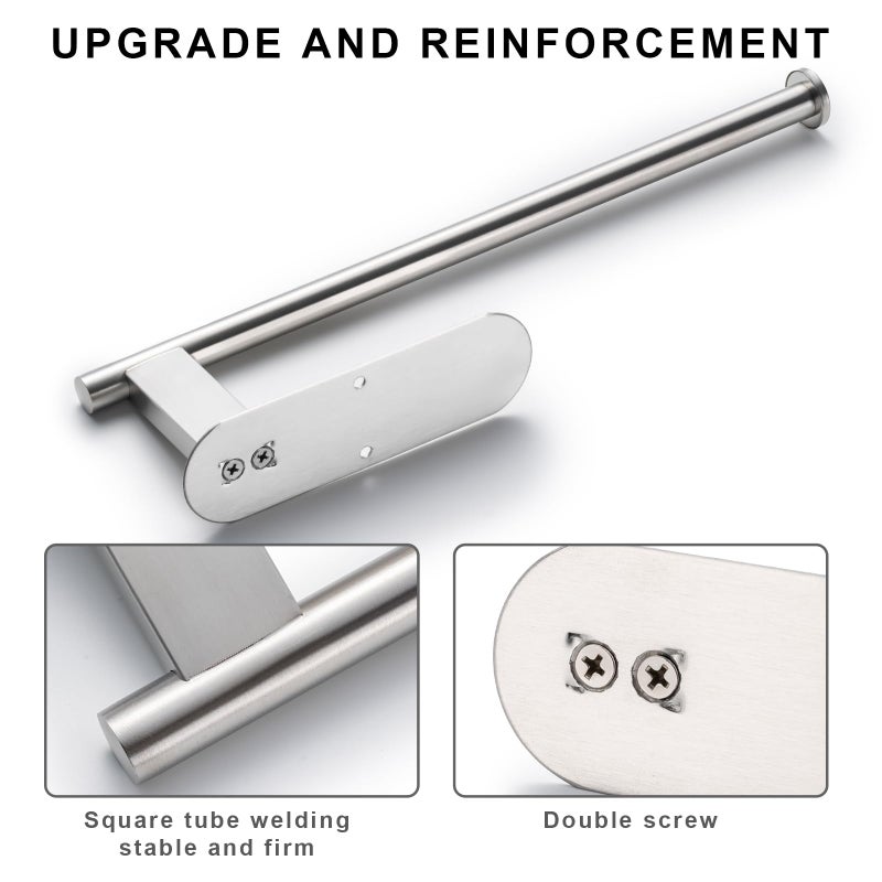 Honmein Paper Towel Holder  Upgrade Sus304 Stainless Steel Paper Towel Holder Under Cabinet  Bend-Resistant  Self-Adhesive Or Drill Mounting (Silver) - Image 2