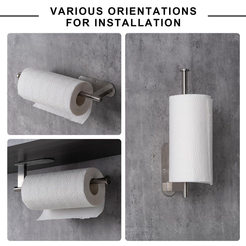 Honmein Paper Towel Holder  Upgrade Sus304 Stainless Steel Paper Towel Holder Under Cabinet  Bend-Resistant  Self-Adhesive Or Drill Mounting (Silver) - Image 4