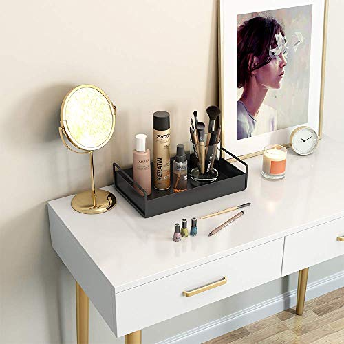 ROLLYWARE Metal Bathroom Vanity Tray, Kitchen/Bathroom Countertop Storage Shelf Organizer,Coffee Table Decorative Tray Cosmetic Organizer Display Holder, Black (2, Black Tray) - Image 2