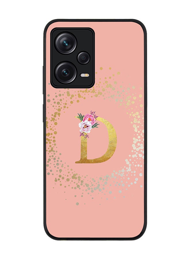 Rugged Black edge case for Redmi Note 12 Pro 5G Slim fit Soft Case Flexible Rubber Edges Anti Drop TPU Gel Thin Cover - Custom Monogram Initial Letter Floral Pattern Alphabet - D - Rose Pink