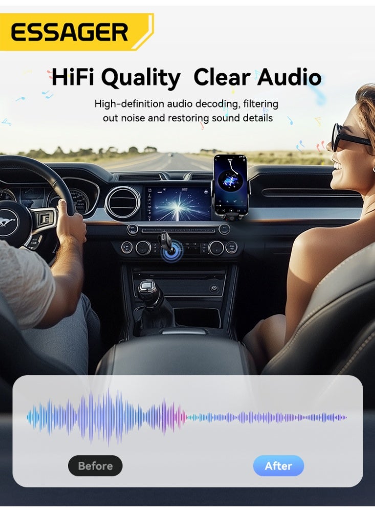 ESSAGER Bluetooth 5.3 Audio Receiver, 3.5mm AUX Adapter for Car and Home Stereo, 14-Hour Battery, Clip-on Portable Design (Black) - Image 2