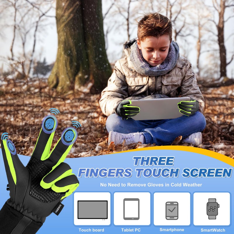 Sukeen Kids Winter Warm Gloves for Boys Girls Windproof PU Cold Weather Gloves Aged 4-14 Anti-Slip Gloves for Cycling Outdoor - Image 5