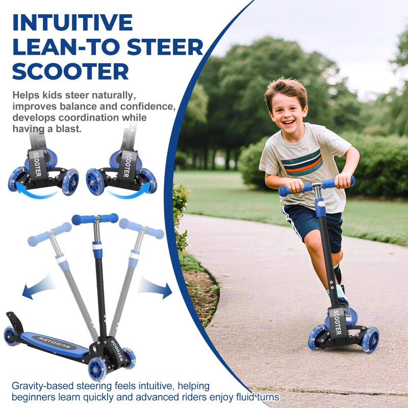 EUIJOIP Foldable Kids Scooter with Lean-to-Steer Technology, LED Light-Up Wheels, and Quick-Adjust Handlebar â€“ Ideal Outdoor Gift for Ages 3/4/5/6/7 - Image 5
