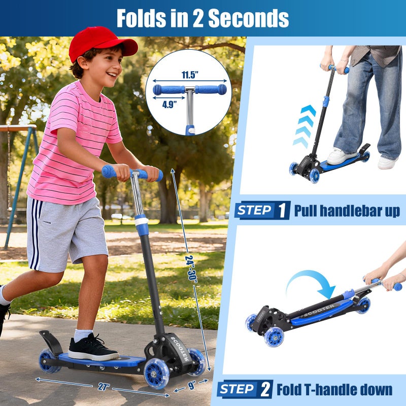 EUIJOIP Foldable Kids Scooter with Lean-to-Steer Technology, LED Light-Up Wheels, and Quick-Adjust Handlebar â€“ Ideal Outdoor Gift for Ages 3/4/5/6/7 - Image 4