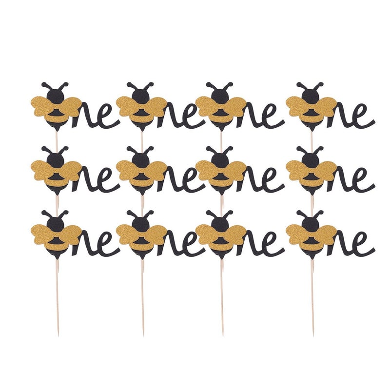 12 Pcs Bee Theme Birthday Cake Topper Decorations Non Edible Cupcake Picks For Party - Image 2