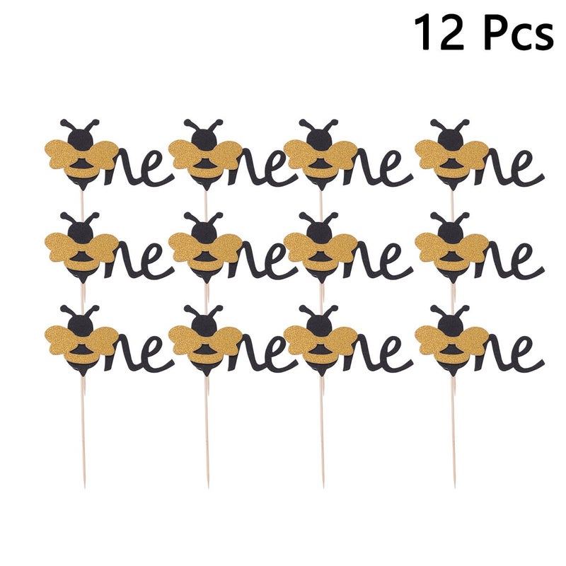 12 Pcs Bee Theme Birthday Cake Topper Decorations Non Edible Cupcake Picks For Party - Image 3
