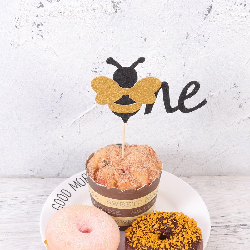 12 Pcs Bee Theme Birthday Cake Topper Decorations Non Edible Cupcake Picks For Party - Image 5